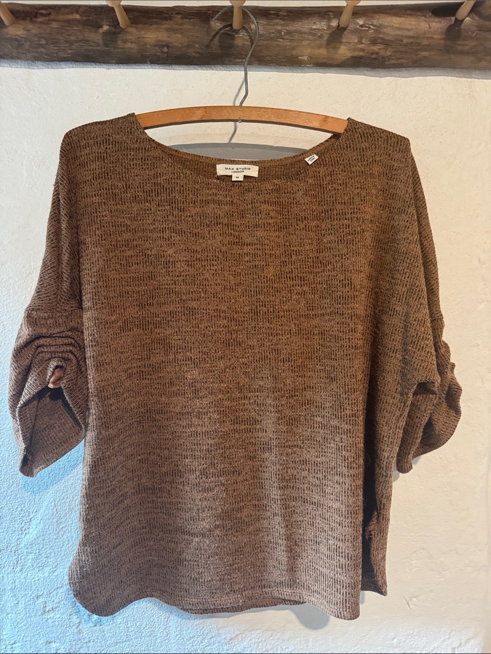 Max Studio Brown Textured Knit Scoop-Neck Sweater